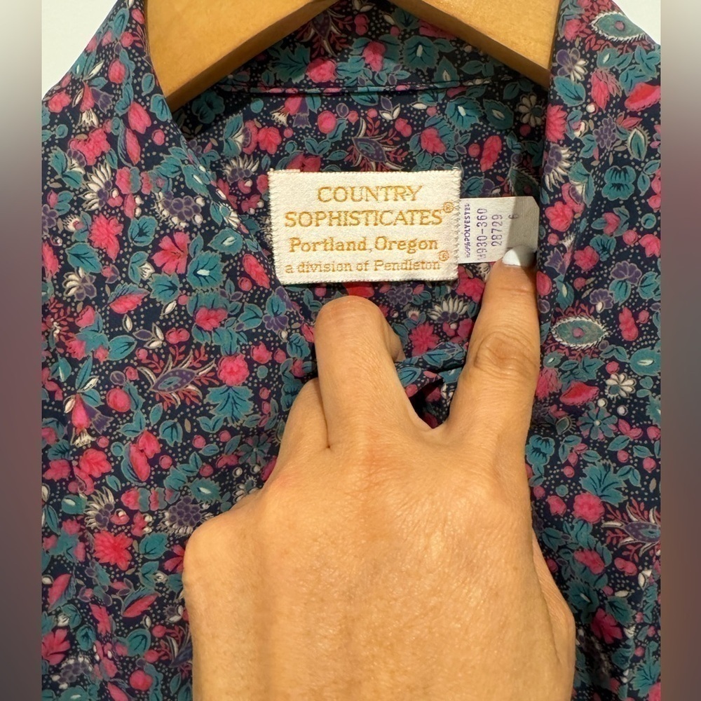 Pendleton Women's 100% Poly Floral Blouse Tie Scarf Button Front Shirt 6P / D - Picture 5 of 10